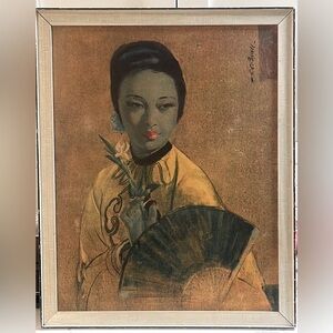 Popular mid century mod print artwork in original frame good vintage condition.